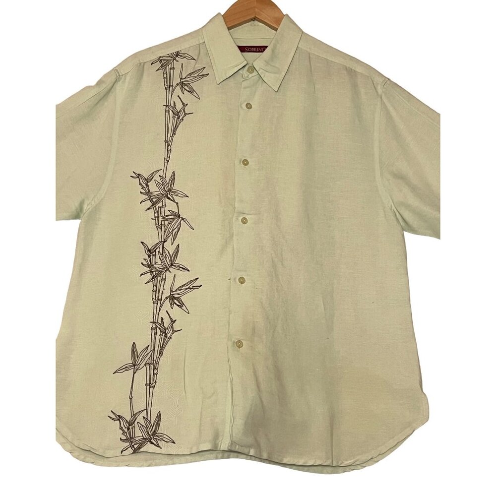 VTG Sobrino Men Bamboo Embroidered Button-Up Shirt Size L Lt Green